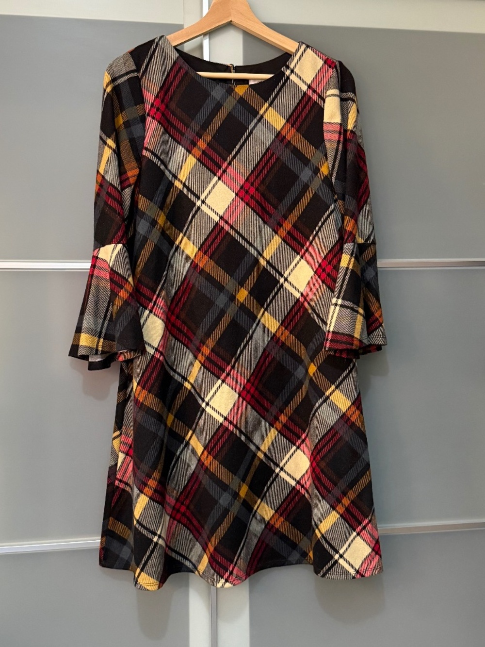 Jessica Howard Plaid Bell Sleeve Shift Dress Size S